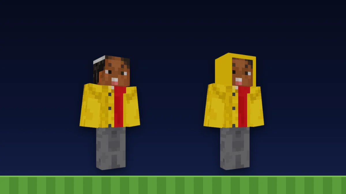 A Minecraft skin with only the base layer, next to the same skin with the outer layer on top